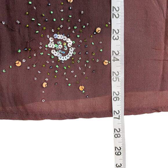 Phool Vintage Brown Sheer V-Neck Sequins & Beading Long Sleeve Hippie Boho Top S - Picture 13 of 13